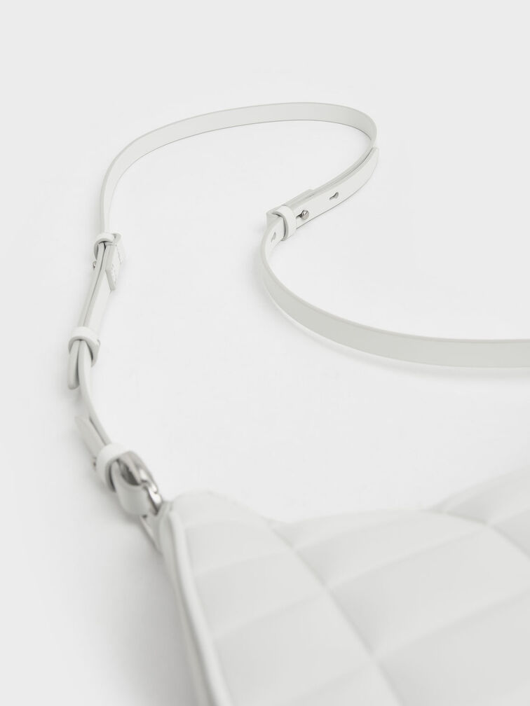 Túi đeo vai chữ nhật Quilted Chain, Trắng, hi-res