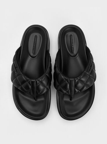 Dép kẹp V-Strap Platform, Đen, hi-res