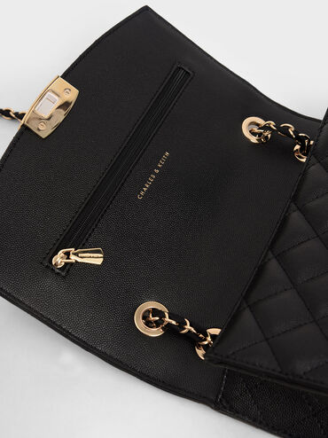 T&uacute;i đeo vai nữ chữ nhật Quilted Chain Strap, Đen, hi-res