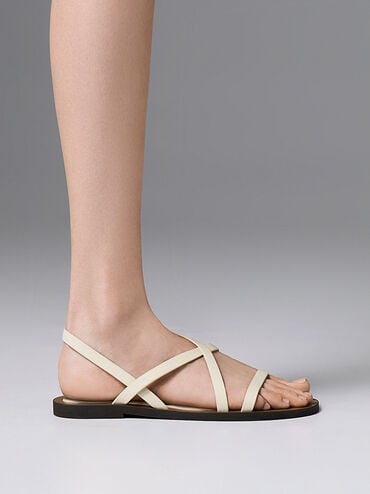 Giày sandals quai mảnh Asymmetrical, Phấn, hi-res