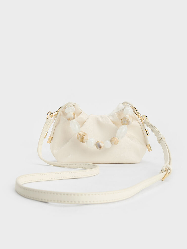 Aviary Jacquard Beaded-Handle Bag, Cream, hi-res
