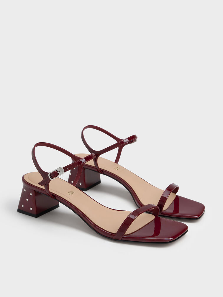 Emmaline Patent Leather Crystal Sandals, Burgundy, hi-res