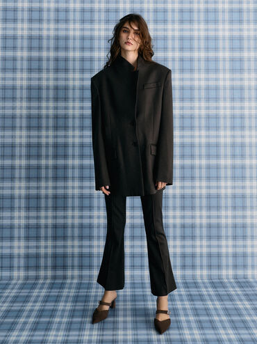 Lando Faux Suede Heeled Mules, Dark Brown Textured, hi-res