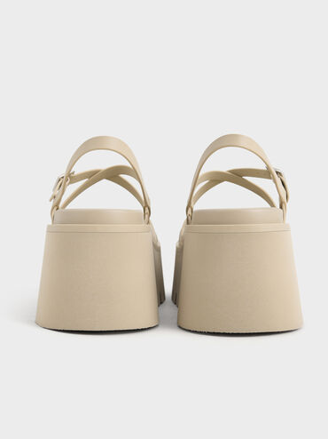 Strappy Crossover Flatform Sandals, Beige, hi-res