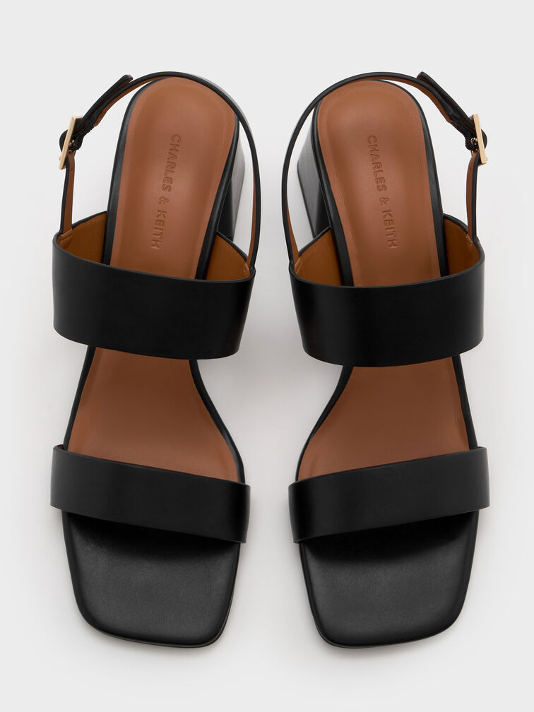 Double-Strap Block-Heel Slingback Sandals, Black, hi-res