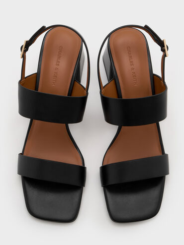 Double-Strap Block-Heel Slingback Sandals, Black, hi-res