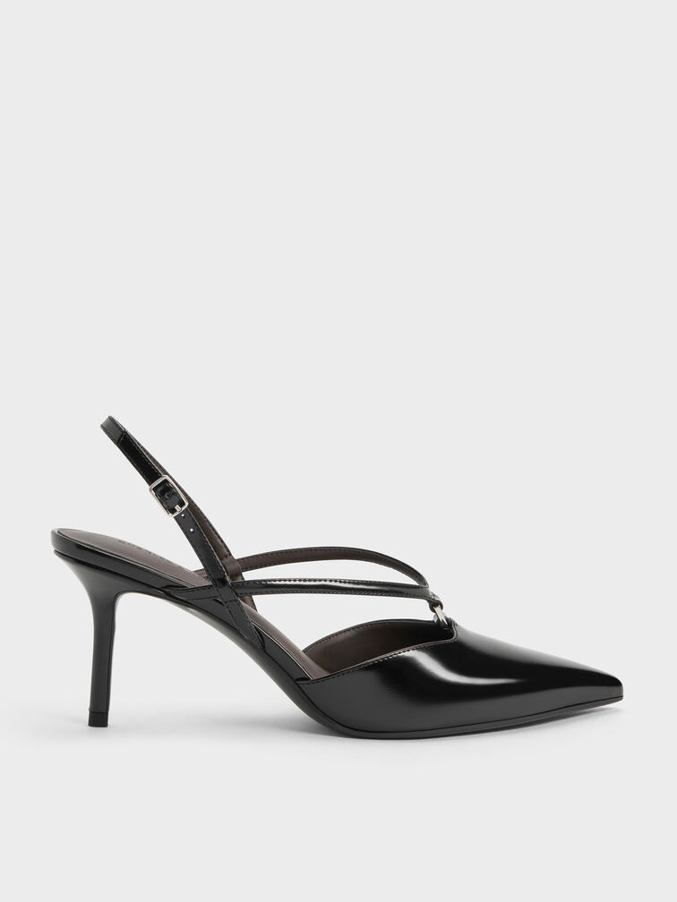 Gi&agrave;y sandals cao g&oacute;t mũi nhọn, Đen b&oacute;ng nh&aacute;m, hi-res