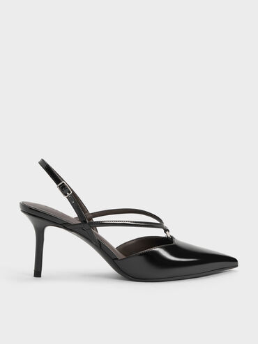 Gi&agrave;y sandals cao g&oacute;t mũi nhọn, Đen b&oacute;ng nh&aacute;m, hi-res