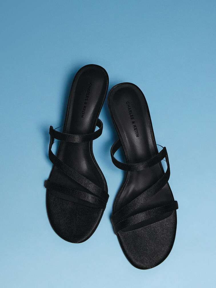 Gi&agrave;y mules cao g&oacute;t Arden Satin, Đen họa tiết, hi-res