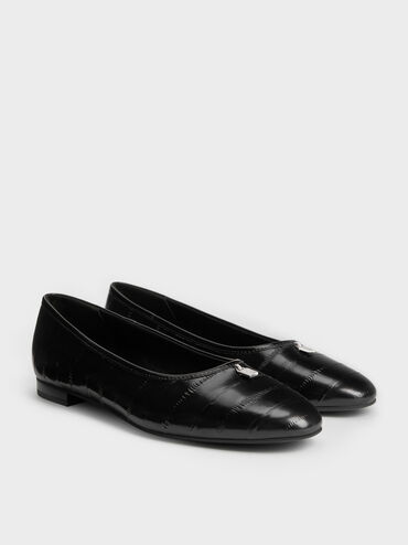 Griselda Eel-Effect Ballet Flats, Animal Print Black, hi-res