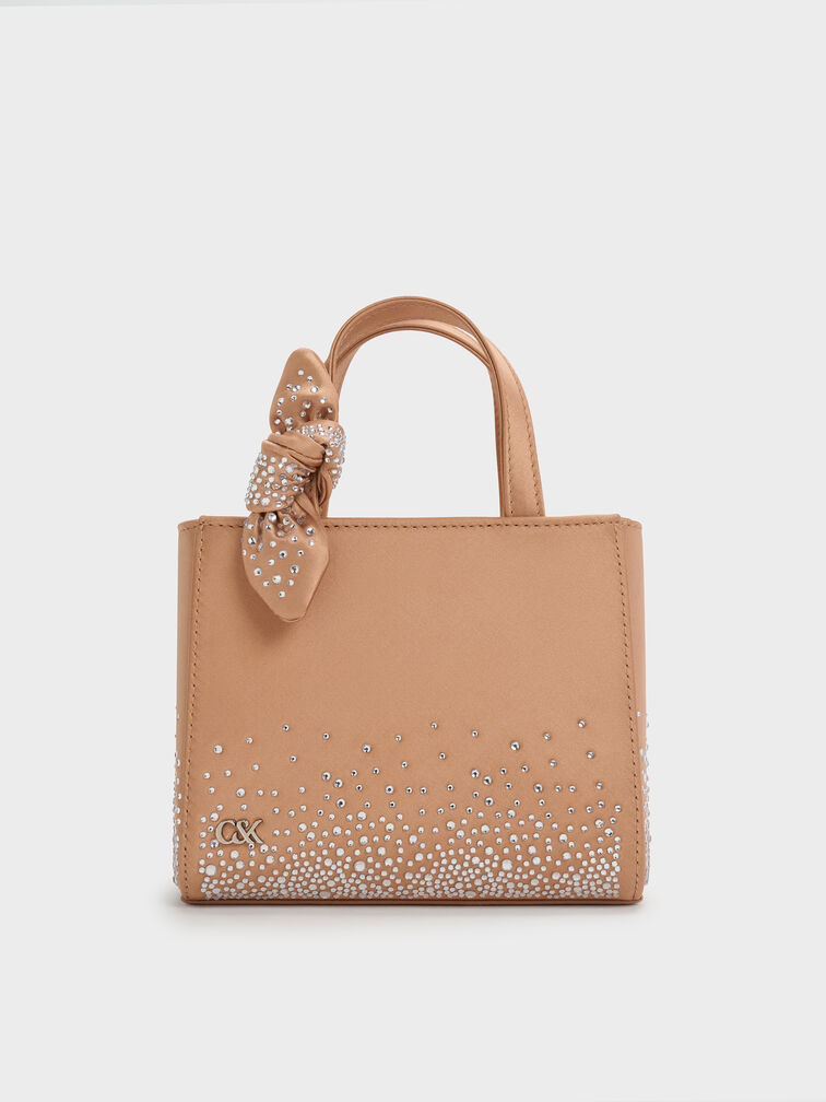 Albany Leather Crystal Mini Bag, Nude, hi-res