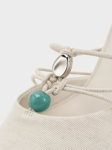 Georgie Linen Bead Pointed Mules, Chalk, hi-res