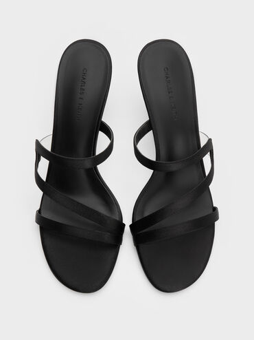 Gi&agrave;y mules cao g&oacute;t Arden Satin, Đen họa tiết, hi-res