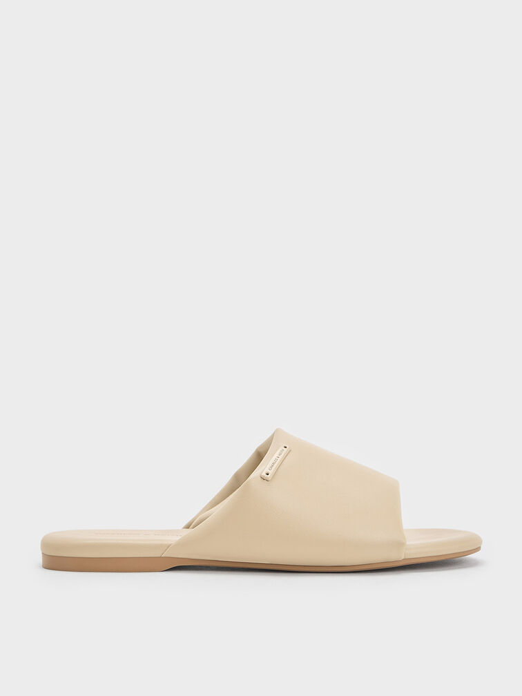 Puffy Wide-Strap Slide Sandals, Taupe, hi-res