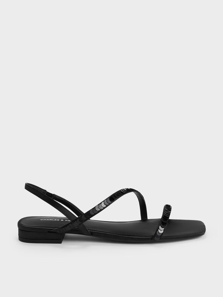 Gi&agrave;y sandals đế thấp Briella Sequinned, Đen họa tiết, hi-res