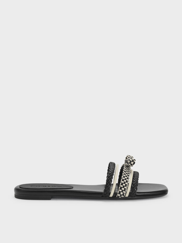 Kaleen Woven-Bow Slide Sandals, Black, hi-res