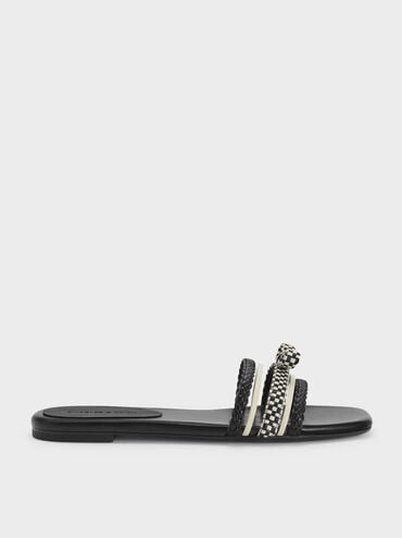 Kaleen Woven-Bow Slide Sandals, Black, hi-res