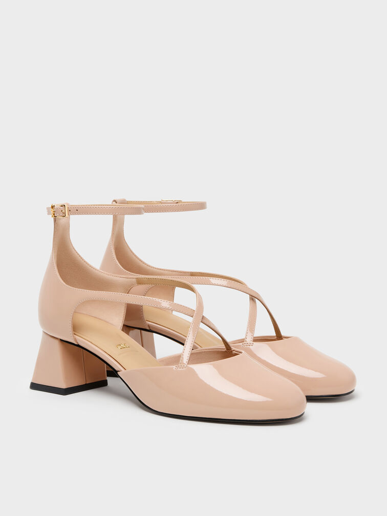 Gi&agrave;y sandals cao g&oacute;t quai ch&eacute;o, Nude, hi-res