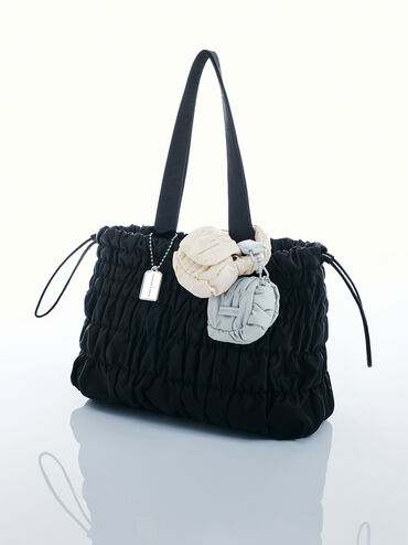 Klio Nylon Ruched Tote Bag, Noir, hi-res
