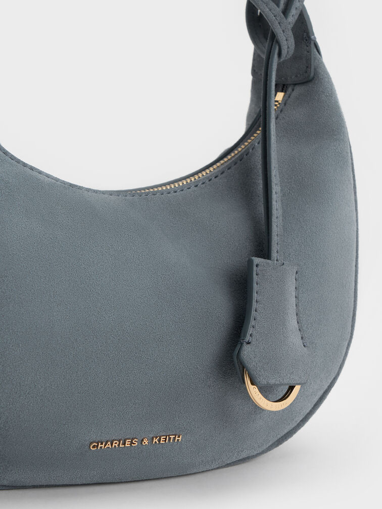 Vega Faux Suede Hobo Bag, Smoky Blue, hi-res