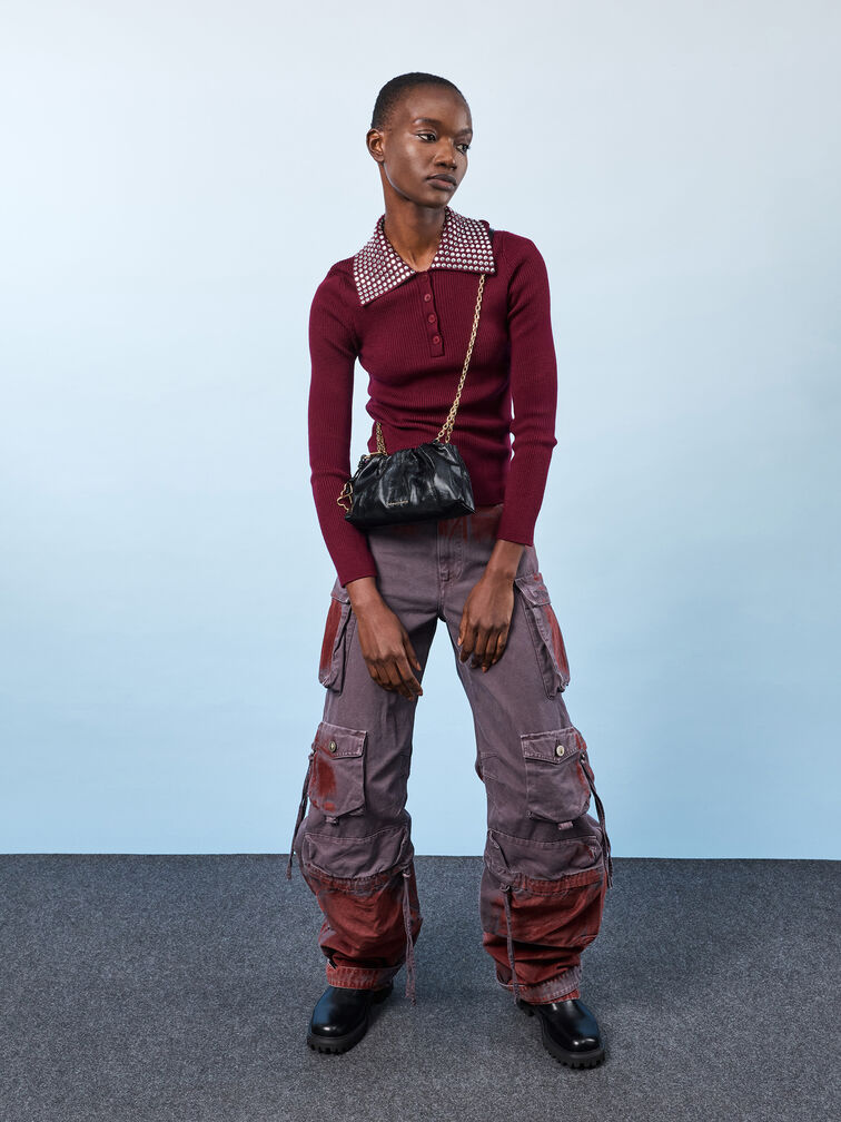 Ciara Ruched Crossbody Bag, Black, hi-res