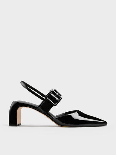 Gi&agrave;y sandals cao g&oacute;t Patent Buckled, Đen b&oacute;ng, hi-res