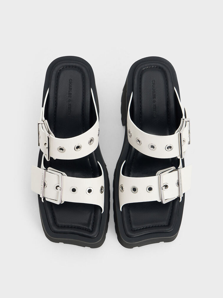 Giày mules cao gót Trill Grommet, Trắng, hi-res