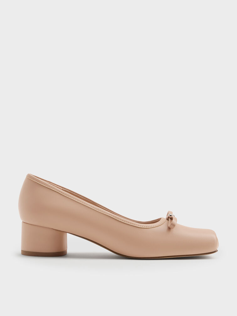 Bow Square-Toe Pumps, Nude, hi-res