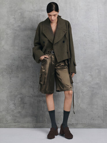 Faux Suede Platform Block-Heel Loafer Pumps, Dark Brown Textured, hi-res