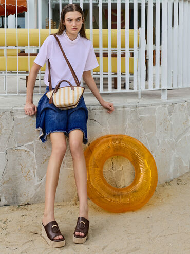 Mini Ivanna Canvas Striped Tote Bag, Butterscotch Yellow, hi-res