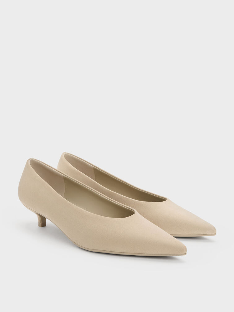 Emelia Faux Suede Kitten Heels, Beige, hi-res