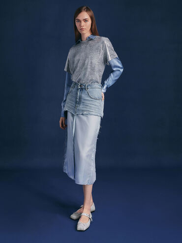 Giày búp bê mũi vuông Myler Crinkle-Effect, Xám nhạt, hi-res