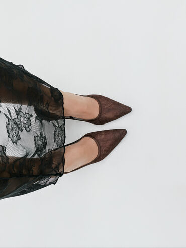 Gi&agrave;y cao g&oacute;t b&iacute;t mũi Lace & Satin, Dark Brown Textured, hi-res