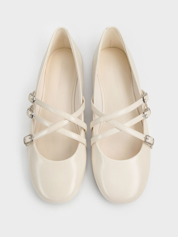 Triple-Strap Crossover Mary Jane Flats, Chalk, hi-res
