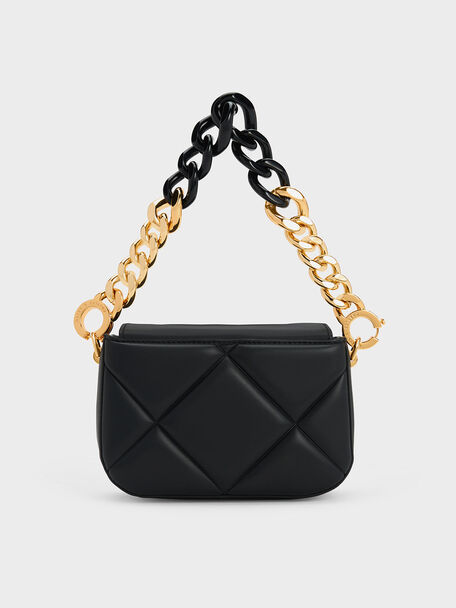 Mini Danika Chunky Chain Padded Bag, Black, hi-res