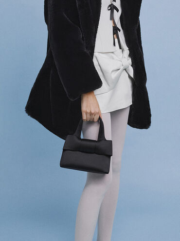 Satin Bow Bucket Bag, Noir, hi-res