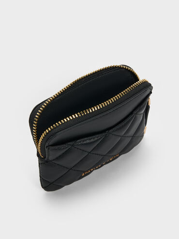 Alva Quilted Top-Zip Card Holder, Black, hi-res