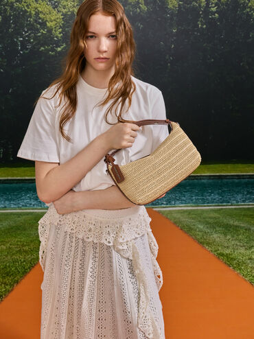 Ivette Raffia Woven Shoulder Bag, Multi, hi-res