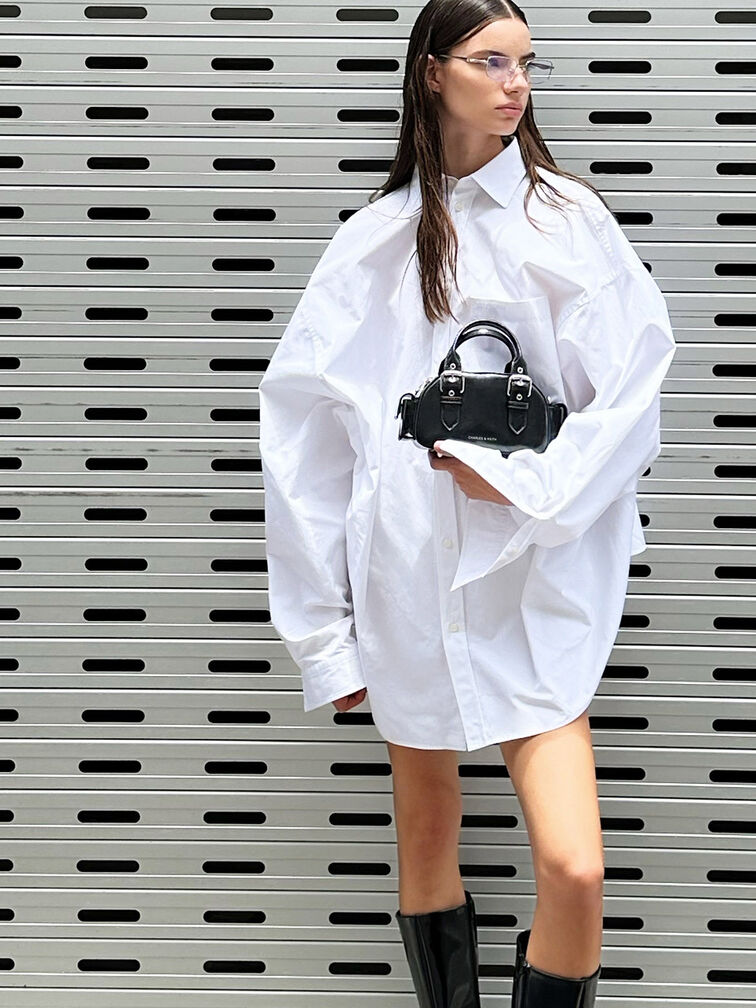 Blaise Buckle-Strap Side-Pocket Bowling Bag, Noir, hi-res