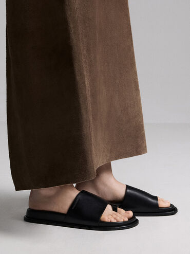 Wide-Strap Toe-Ring Sandals, Black, hi-res