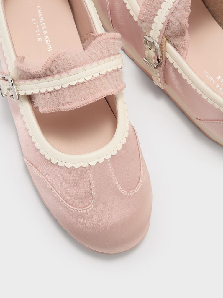 Girls' Satin Scallop-Trim Mary Jane Sneakers, Pink, hi-res