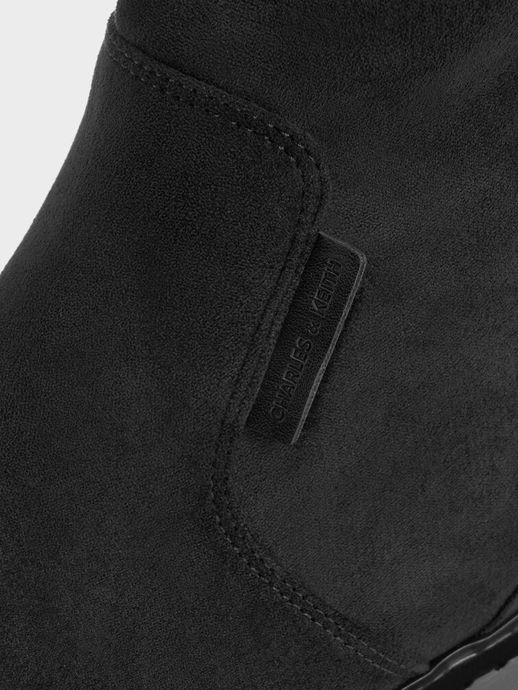 Gi&agrave;y boots cổ cao Camilla, Đen họa tiết, hi-res