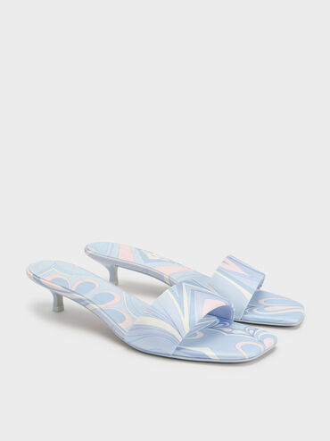 Gi&agrave;y mules cao g&oacute;t Swirl-Print, Xanh nhạt, hi-res