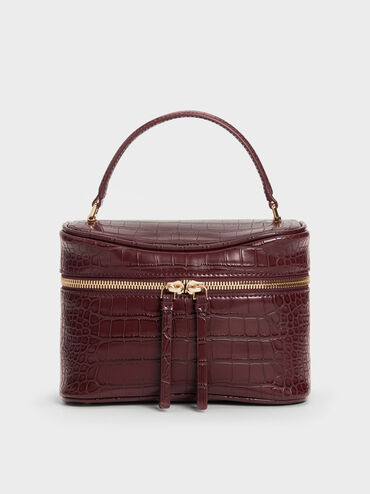 Pansy Croc-Effect Vanity Bag, Wineberry Red, hi-res