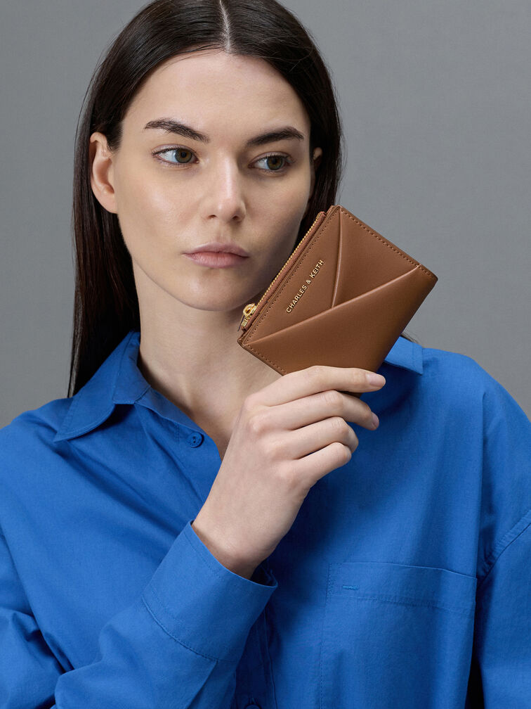 Midori Geometric Top-Zip Wallet, Chocolate, hi-res