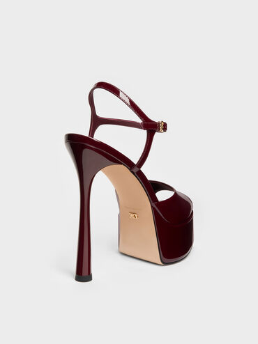 Francesca Patent Leather Peep-Toe Platform Heels, Burgundy, hi-res