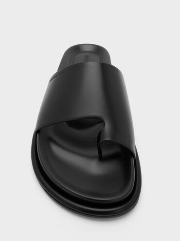 Wide-Strap Toe-Ring Sandals, Black, hi-res