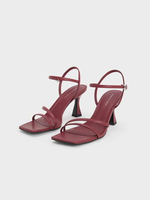 Giày sandals cao gót Strappy Trapeze, Hồng burgundy, hi-res