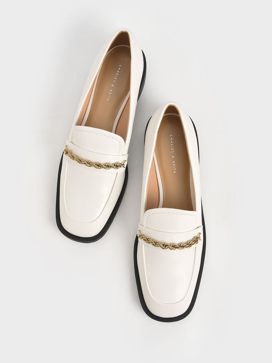 Metallic Accent Penny Loafers, White, hi-res