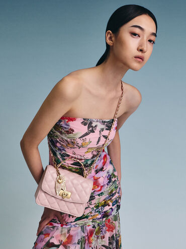 Cressida Quilted Top Handle Bag With Bag Charms, Cotton Candy Pink, hi-res